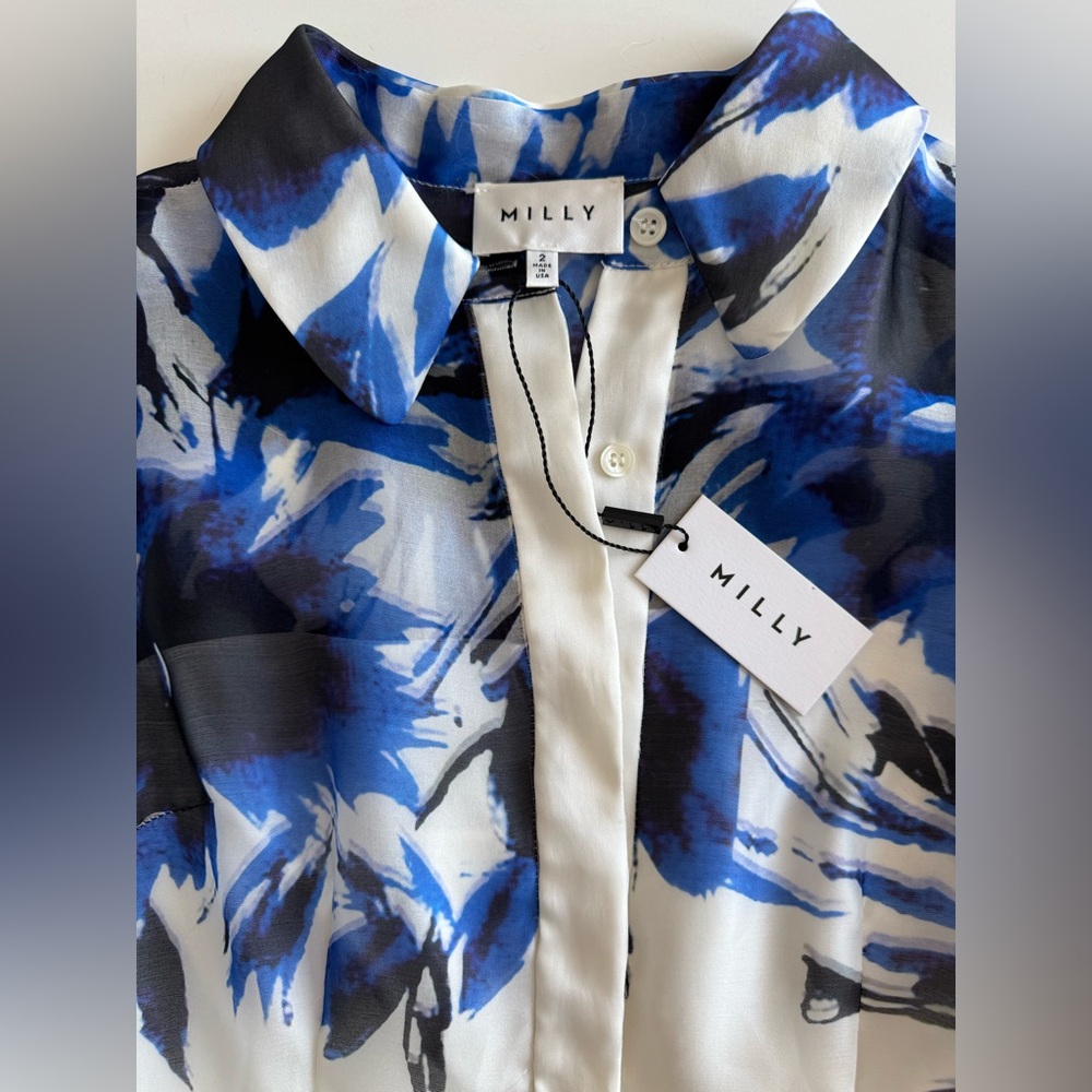 Milly Printed Silk Organza Shirt Dress - Picture 5 of 6